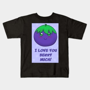 Cute Cartoon Blueberry Valentine's Day Card Kids T-Shirt